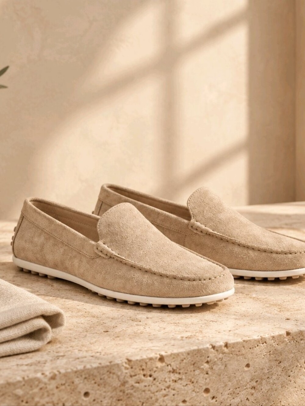 Zara Man Casual Split Suede Leather Loafers - Camel Brown / White Sole